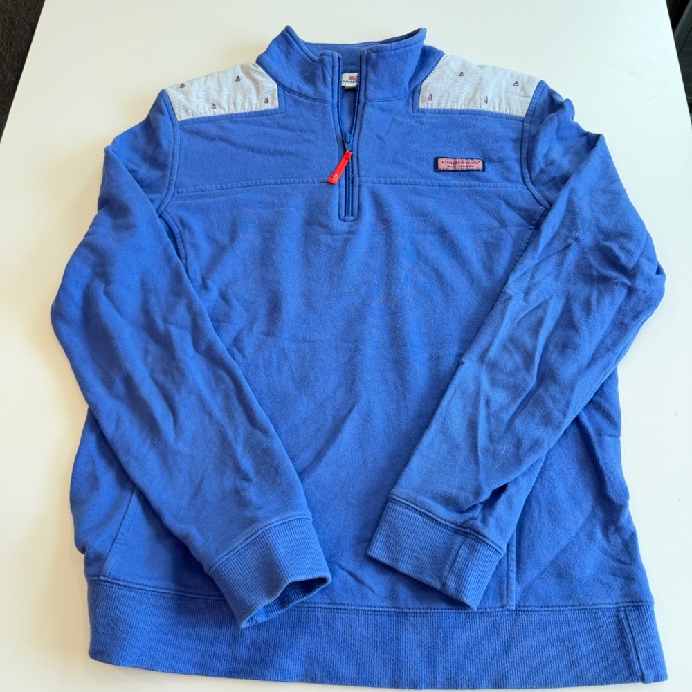 Vineyard Vines Women Blue Quarter Zip Pullover Nautical Sailboat Anchor Size M